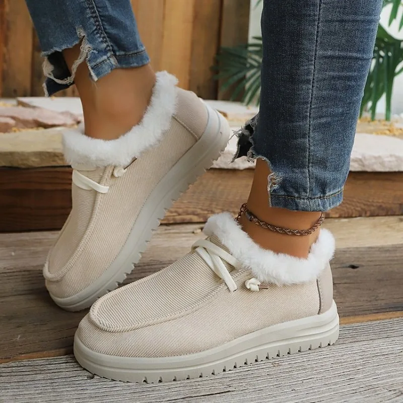 Trend Women Warm Winter Plush Ankle Boots Boots Solid Round Toe Sports Shoes Flats Loafers Female Casual Cotton Shoes Ladies
