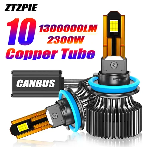 ZTZPIE 10 구리 튜브 6500K 자동차 조명 H7 H4 Canbus Led 헤드 라이트 HB3 HB4 9005 9006 H1 H11 2300W 전구 CSP 9865 고전력 램프