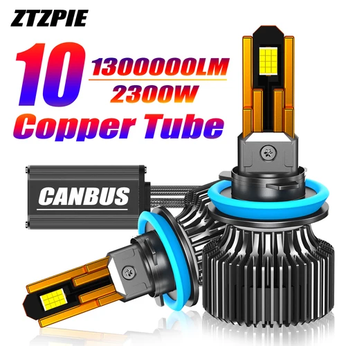 ZTZPIE 10 tubo de cobre 6500K luz de coche H7 H4 Canbus faro Led HB3 HB4 9005 9006 H1 H11 2300W bombilla CSP 9865 lámpara de alta potencia