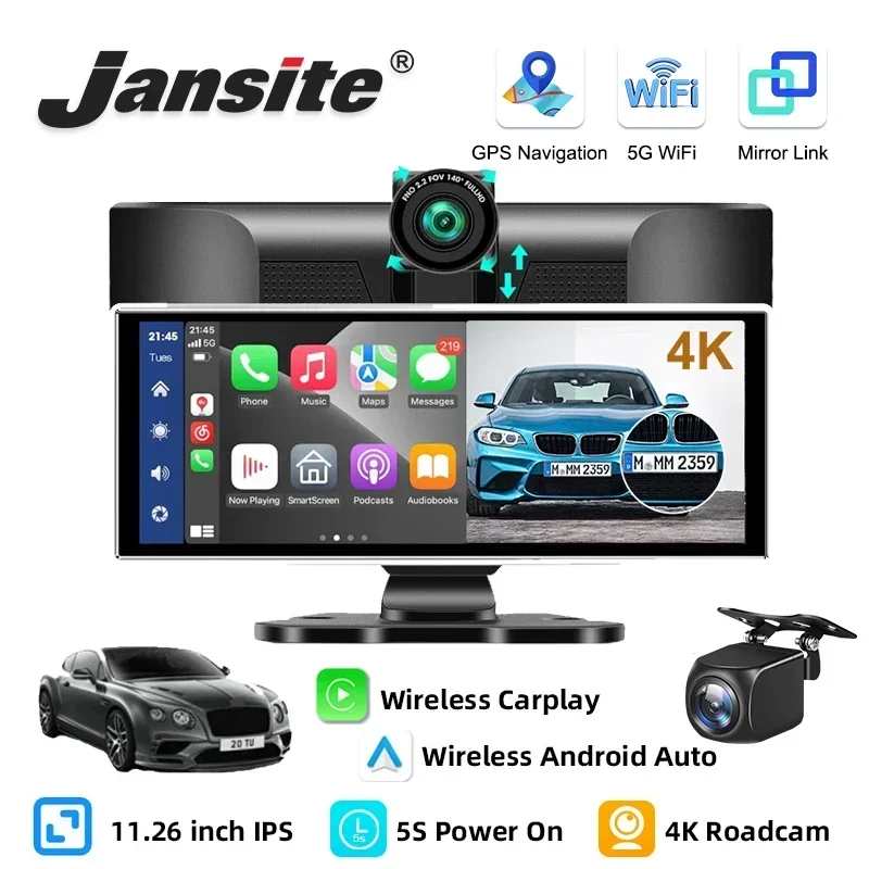 

11.26" 4K Dash Cam Rearview Camera WIFI Carplay Android Auto DVR GPS Navigation Video Recorder Dashboard Dual Lens 24H Park AUX