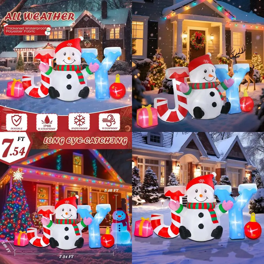 

7.54ft Tall Joyful Snowman Inflatable Outdoor Christmas Decoration with LED Lights for Holiday Lawn and Garden