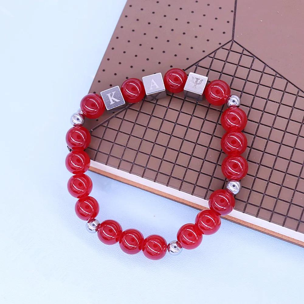 10mm赤いガラスクリスタルビーズ,調節可能なボーダー,レタリング,メンズギフト用パールブレスレット