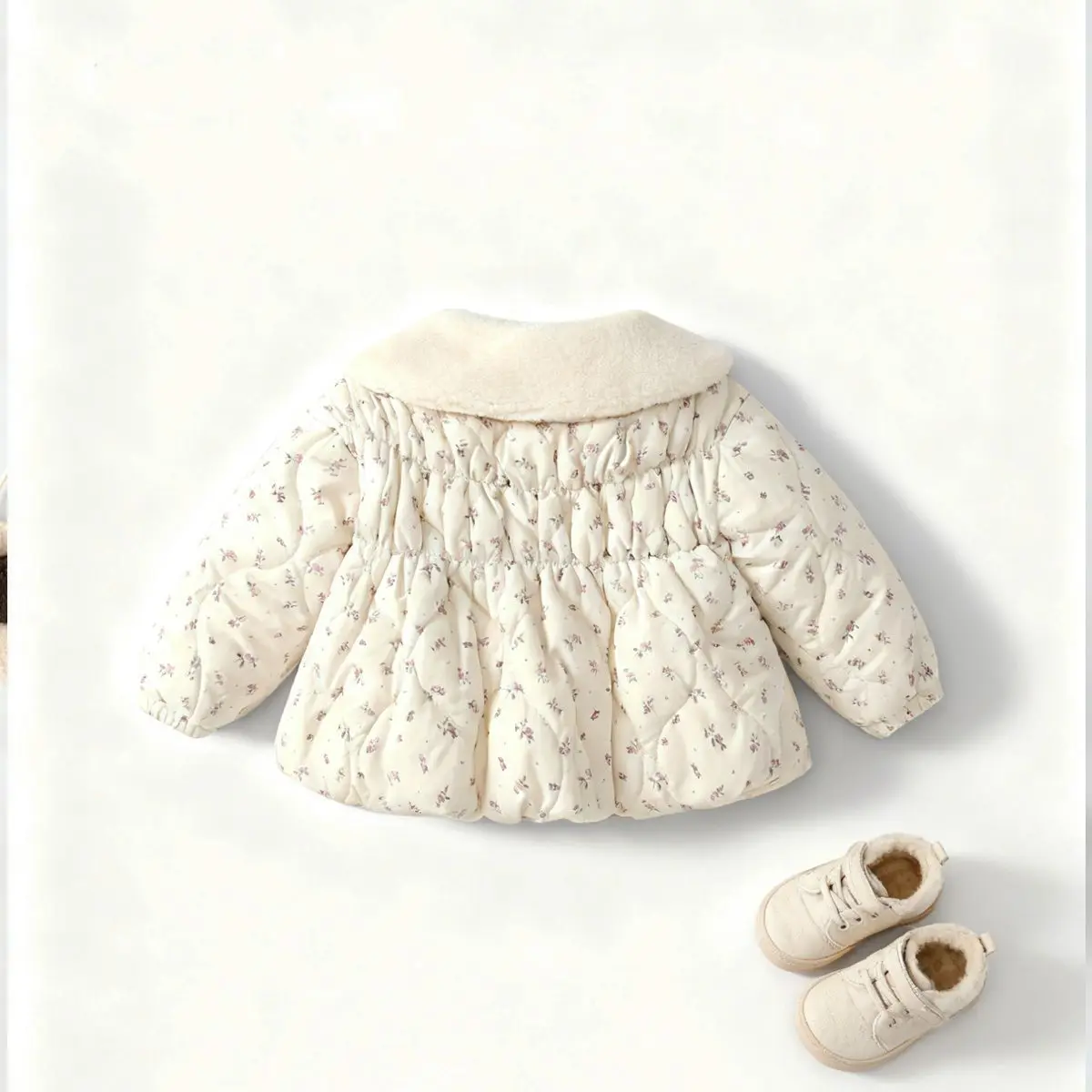 Baby autumn winter female baby cotton jacket for going out, Western style floral deep autumn thick winter cotton jacket