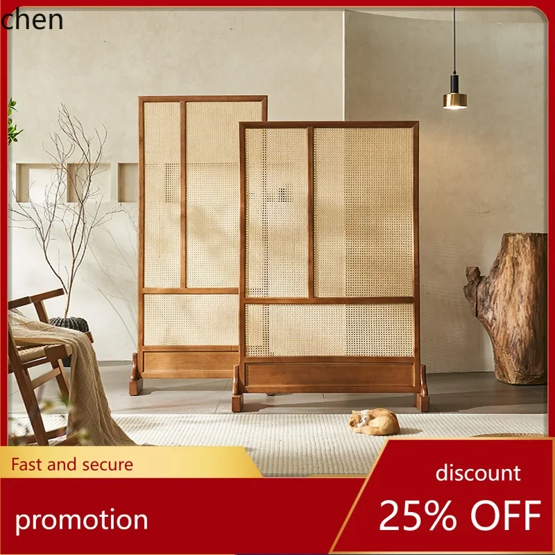 A2-27  Solid Wood Rattan Screen Partition Living Room Simple Zen New Chinese Style Combination Movable Seat Screen