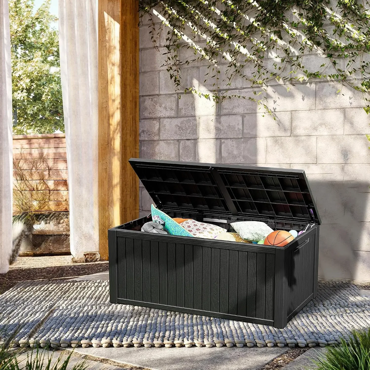270 Gallon Lockable Resin Deck Box, Waterproof & UV-Resistant Outdoor Storage Box for Outdoor Cushion Storage, Garden Tools