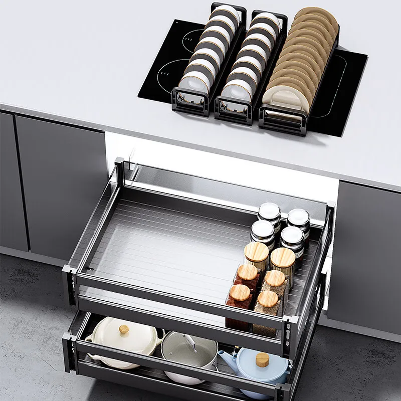 Aluminum alloy glass pull basket kitchen cabinet dish basket drawer kitchen