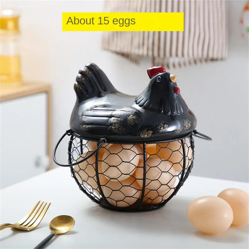 Egg Holder Iron Chicken Shape Ceramic Hen Ornament Fruit Storage Basket Durable