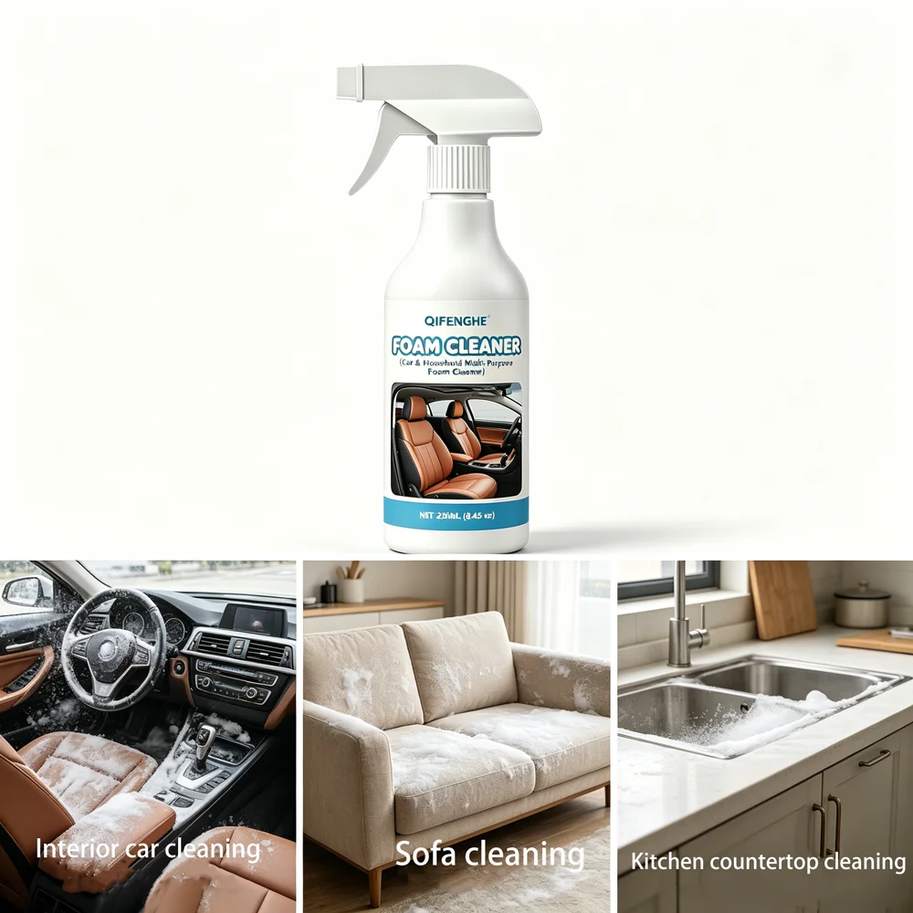 Multi-Purpose Foam Cleaner Spray, No-Rinse Quick Cleaning Residue-Free, Gentle Formula for Car Interior & Household Surfaces, Ea