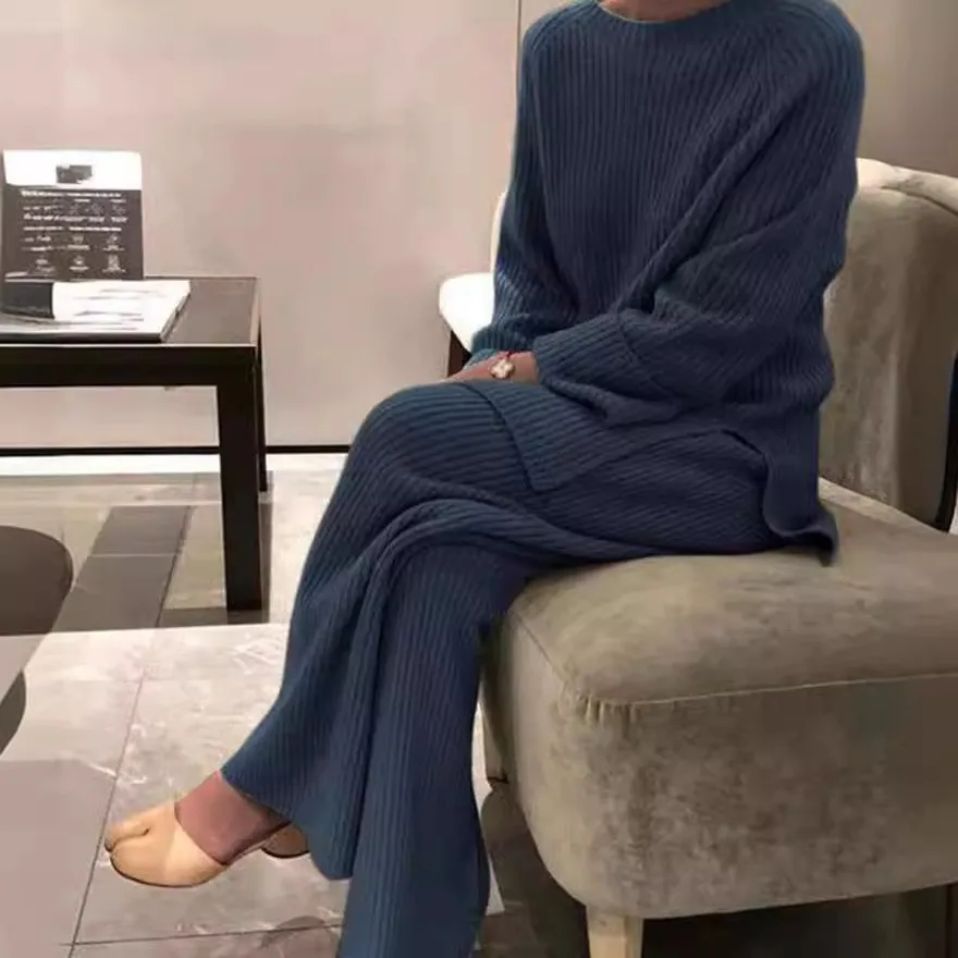 Casual Long Sleeve Set with 3D Pattern Commuter Style Elegant Women Sets for Autumn Winter Spring Sweater Top Regular Sleeve