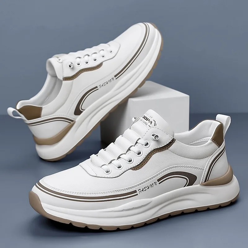 

Thick Sole Walking Vulcanized Shoes Hard-Wearing Male Footwear Fashion Casual Shoes Genuine Leather Antiskid Sneakers Breathable