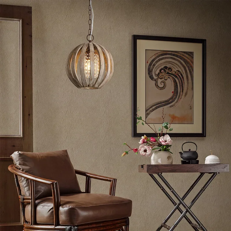 

SANDYHA Retro Wood Chandelier Vintage Pendant Light for Living Room Restaurant Bar Corridor Indoor Home Decor Lighting Fixture