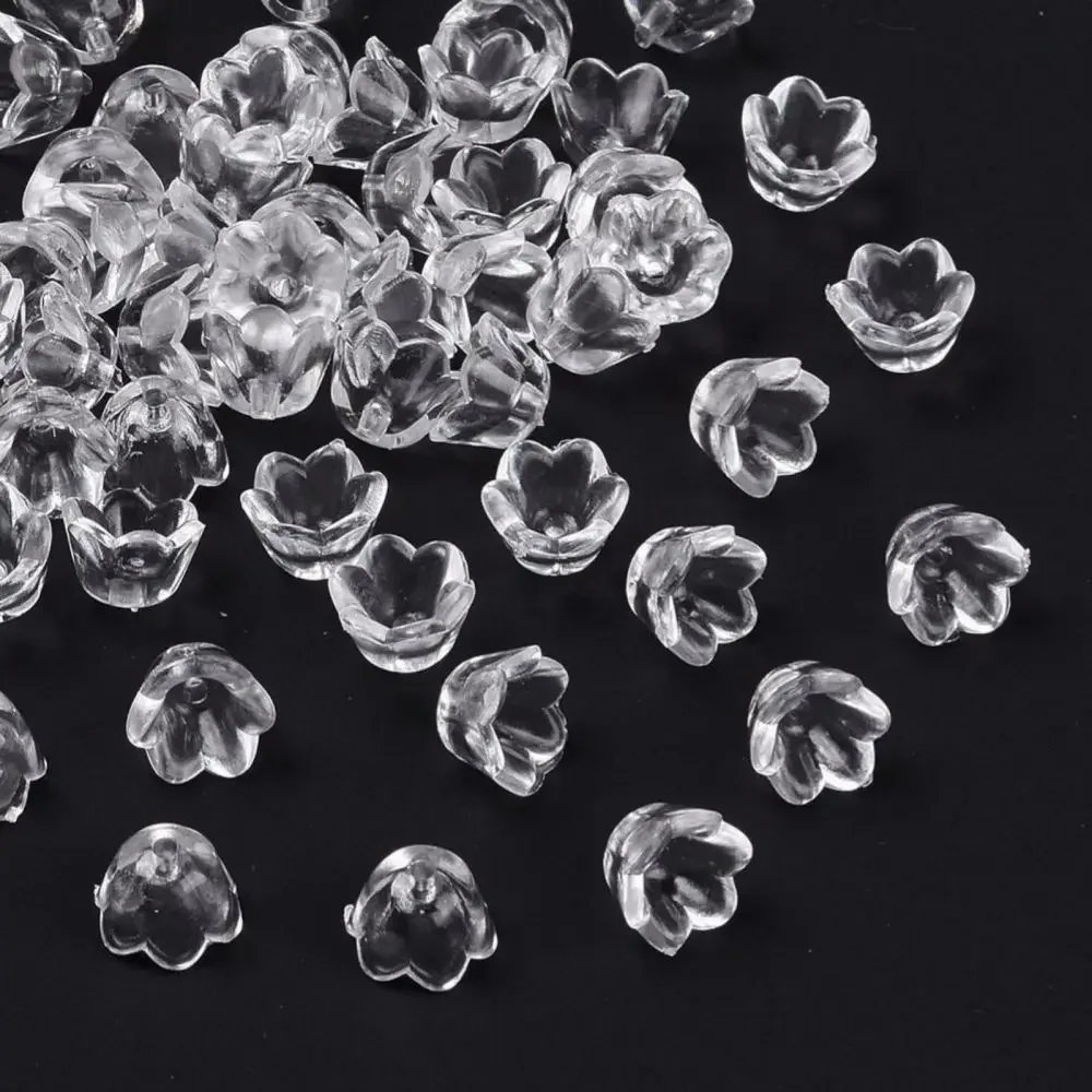 200pc Transparent Acrylic Beads  Tulip Flower  Lily of the Valley Clear  about 10mm wide  6mm thick  hole:1.5mm