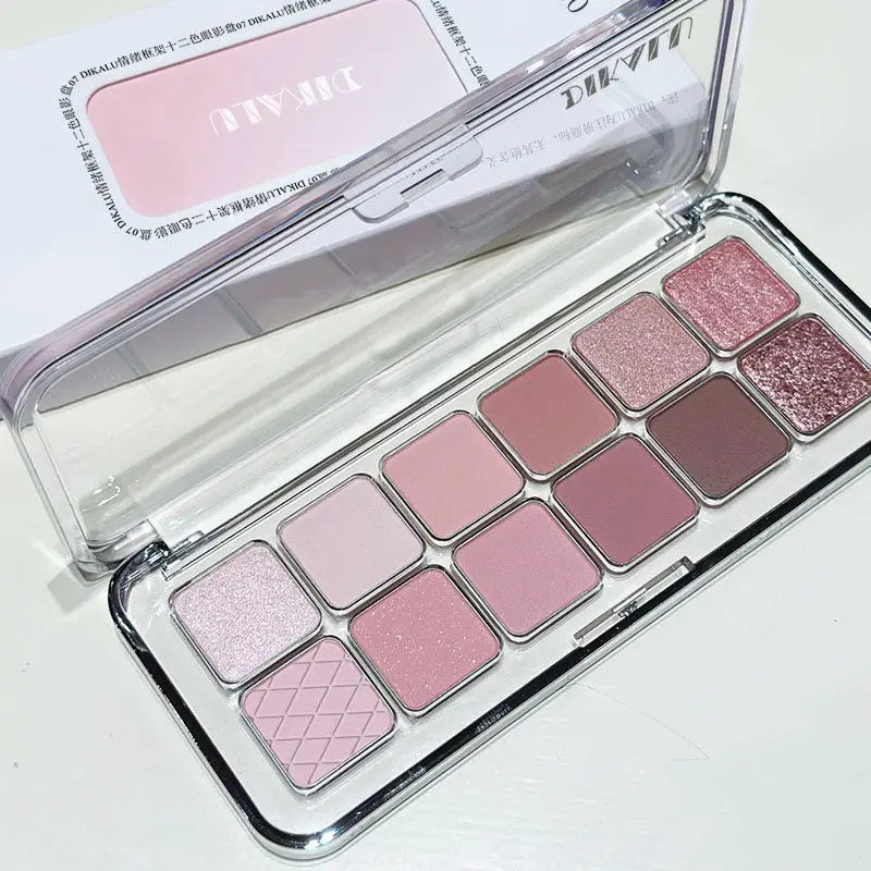 لوحة ظلال عيون مكونة من اثني عشر لونًا، لامعة غير لامعة، عارية مشبعة، مكياج خفيف للأرض الوردي، عادي، الحياة اليومية