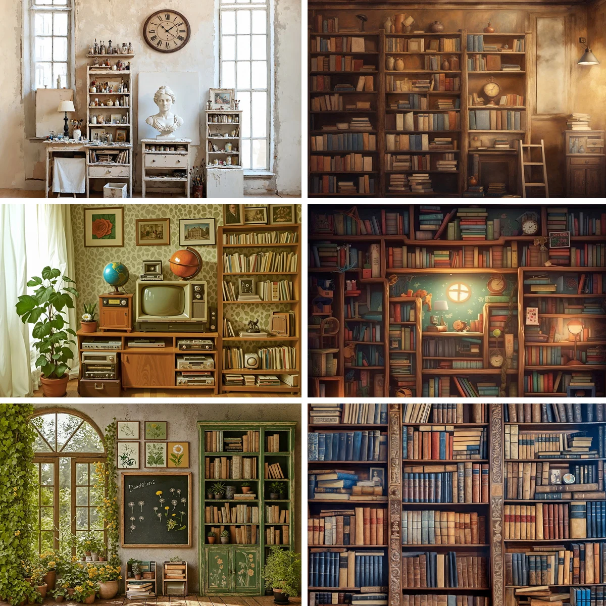 Back-To-School Backdrops Child Baby Photo Props Adult Kids Decors Learning Atmosphere Bookshelf Photography Studio Backgrounds