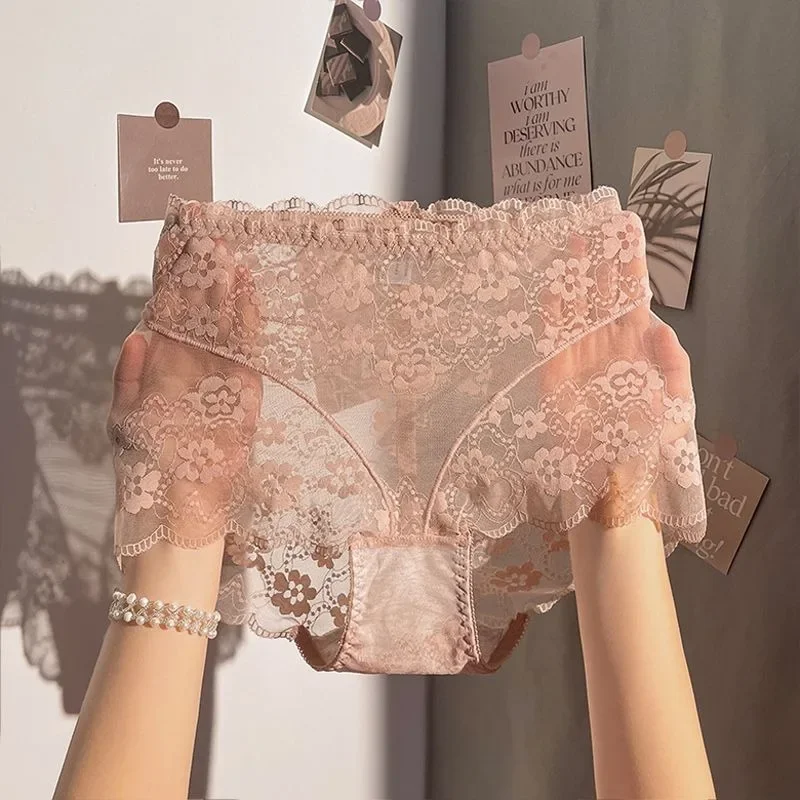 

High Waist Belly Tuck Hip Corset Panties Women's Plus Size Lace Sexy Underwear 2025 New Thin Mesh Seamless Triangle Briefs