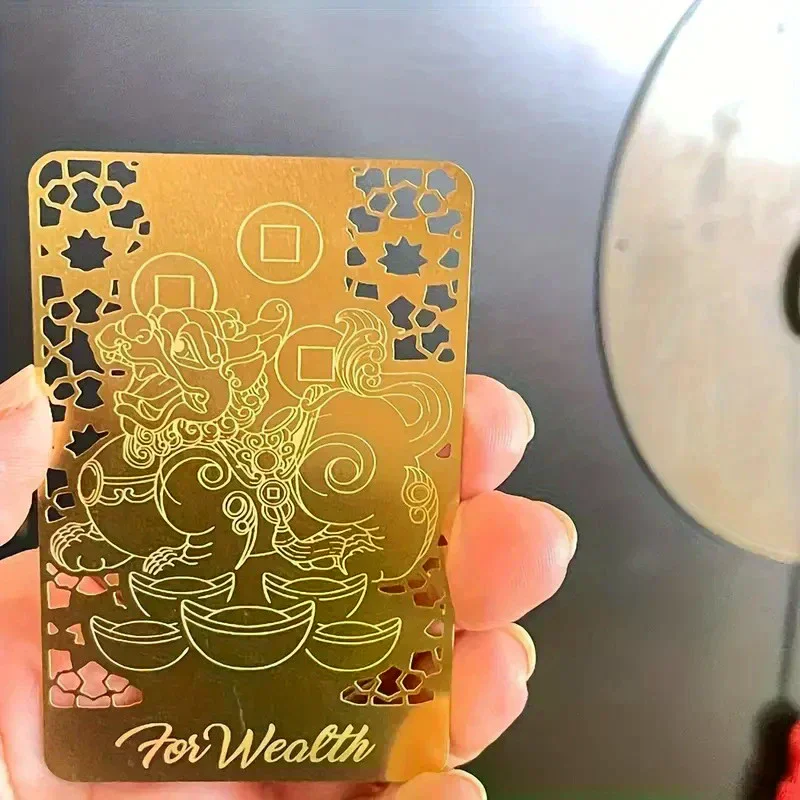 Fengshui Wealth Talisman Gold Card Chinese Prosperity Amulet With Pixiu Attracting Wealth Protection Feng Shui Home/Office Decor
