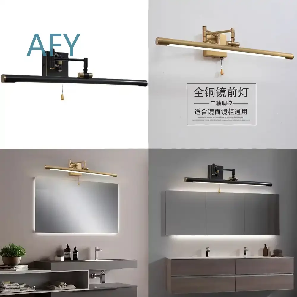 Cross-border Mirror Headlight for Bathroom Vanity Lighting All-Copper Retro American Style Waterproof LED Wall Mount Light