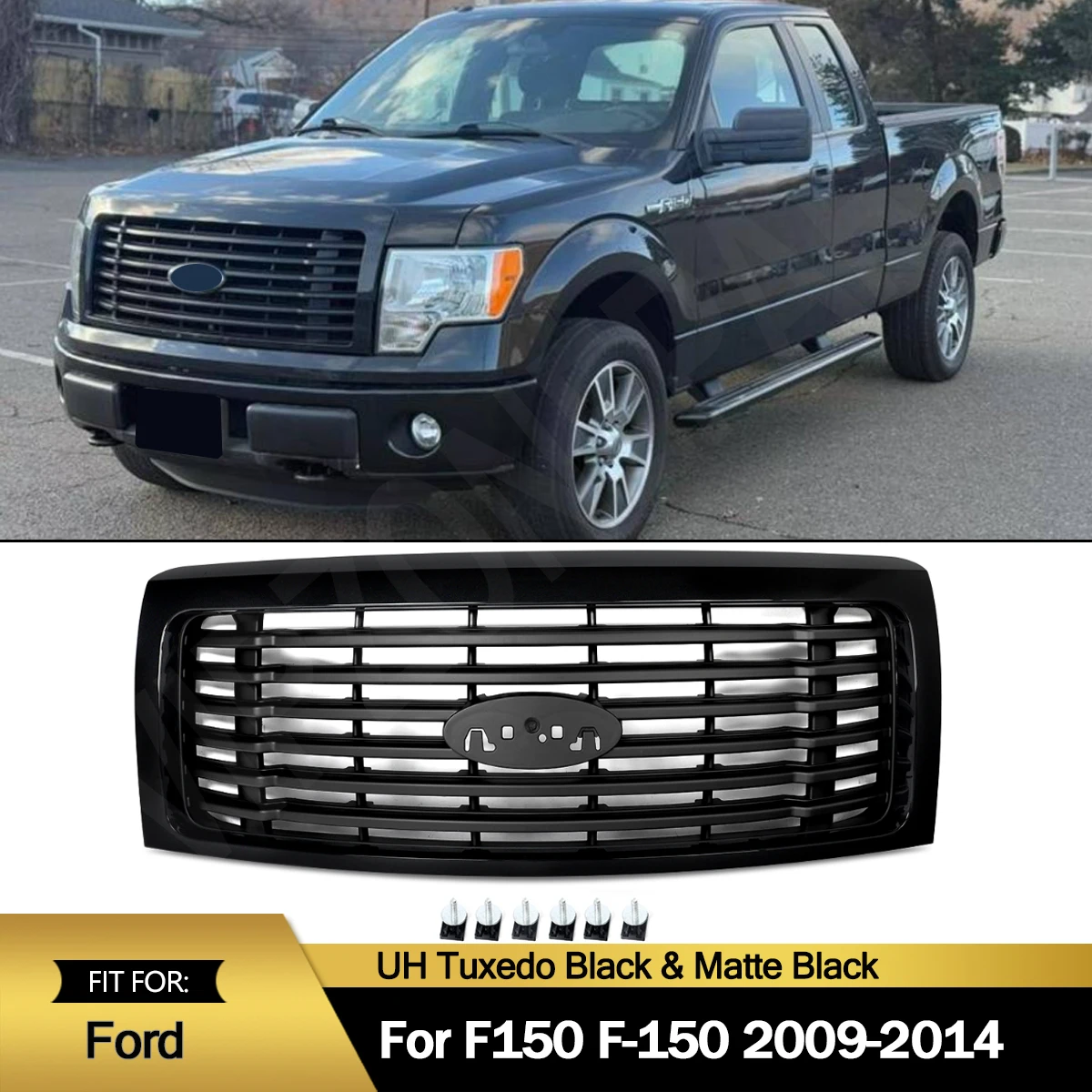 

UH Tuxedo Black Front Bumper Upper Racing Grille For 2009-2014 Ford F150 Harley-Davidson Front Grille Assembly Air Inlet Grill