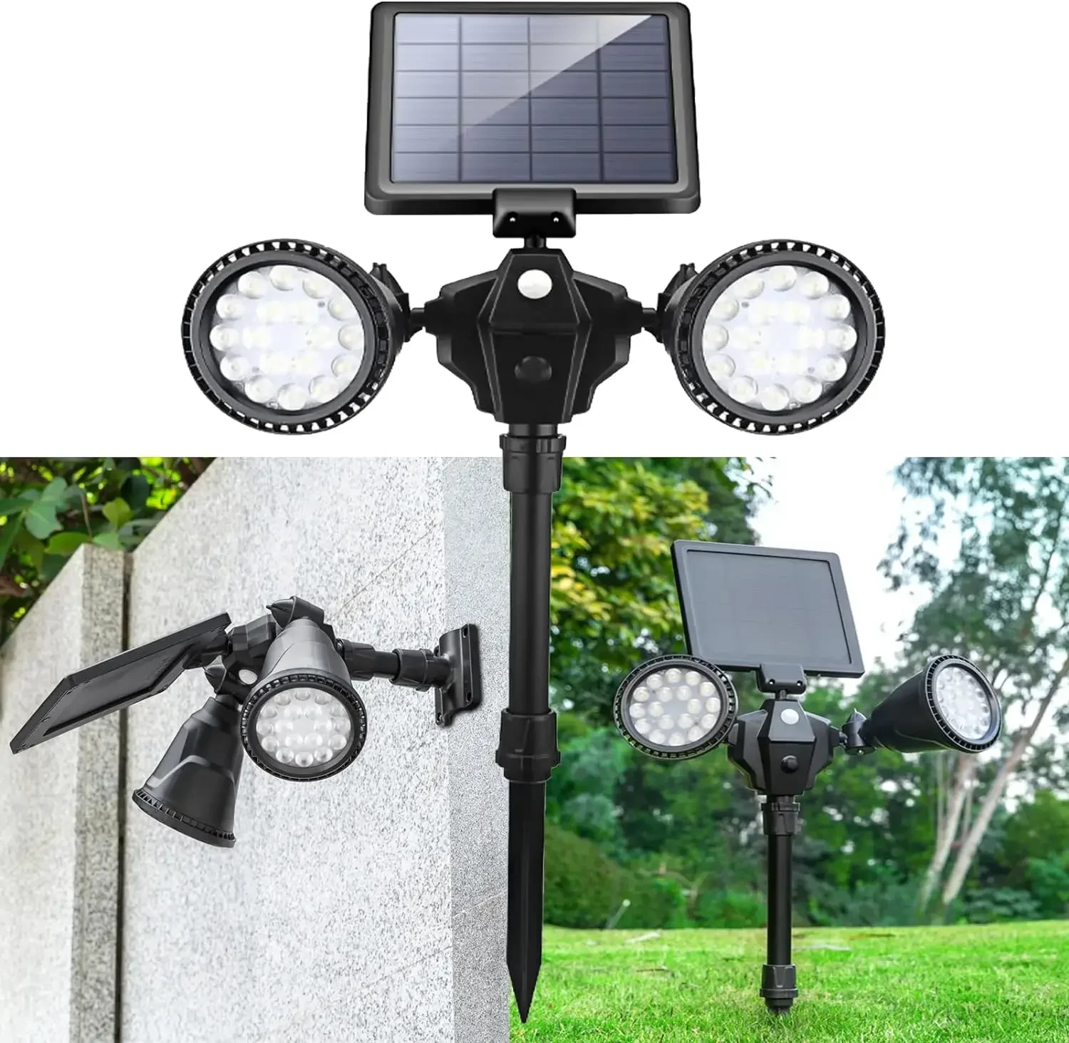 A Solar outdoor spotlights, 7.2W solar panels Bright 2-in-1 adjustable automatic switch