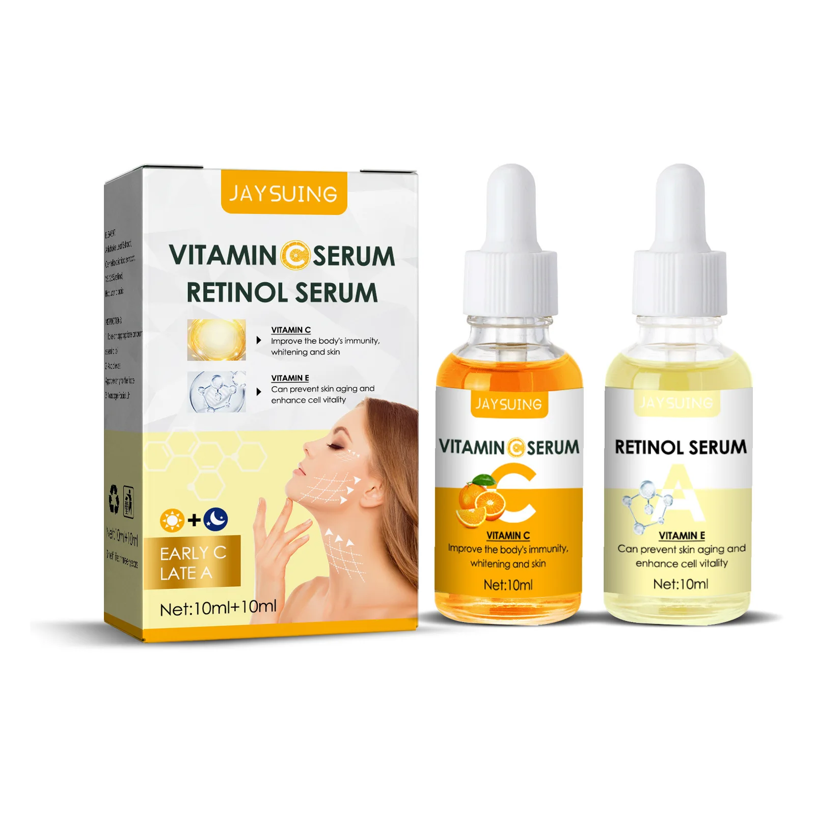 Vitamine C Serum En Retinol Serum Vroege C Late A, Verminderen Fijne Lijntjes En Delicate Huid, Gladde Huid Gezicht Essence Set, 10Ml 10Ml