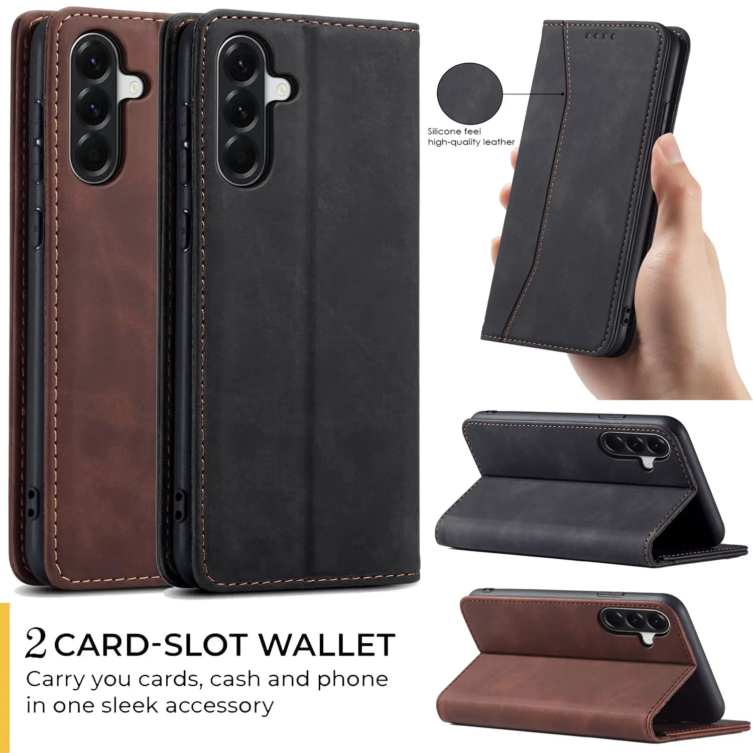 

For Samsung For Galaxy A36 Faux Leather Wallet Flip Stand Holder Case Card Slots Pouch Shockproof Phone Case Magnetic Cover