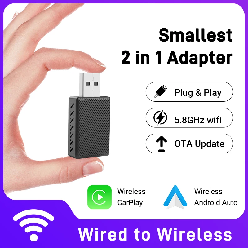 Wireless Carplay Adapter Android Auto 2in 1 AI Box  2024 5G WIFI For iphone Android Phone Plug and Play Smart Dongle