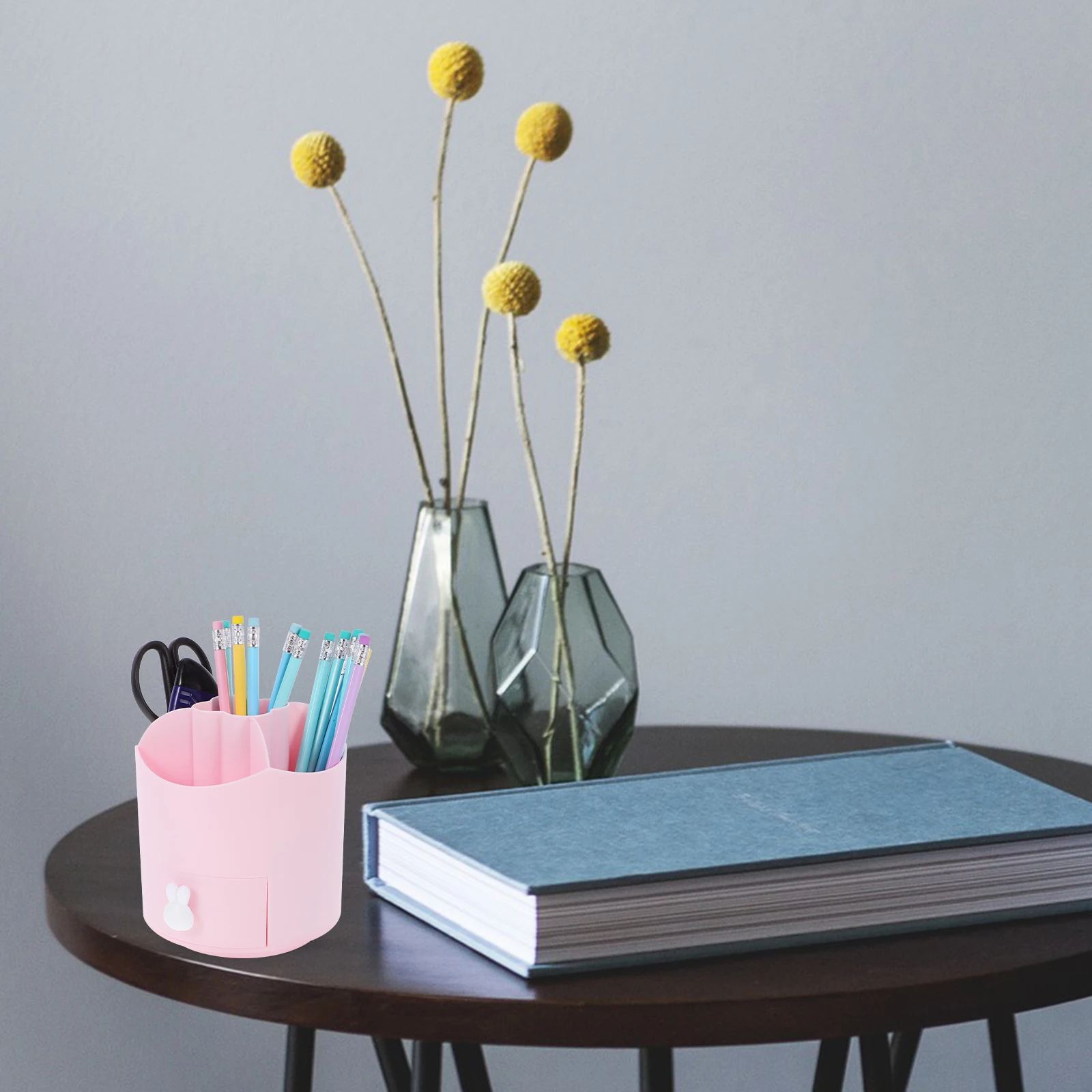 

Makeup Brushes Rotating Pen Holder Kawaii Desk Organizer Multifunction Pens for Pink Desktop Storage Pencil Student