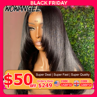 WOWANGEL 1# Jet Black Layer Cut Straight Wigs 250% 13x6 HD Lace Front Wigs Human Hair Pre Bleached Brazilian Hair For Women