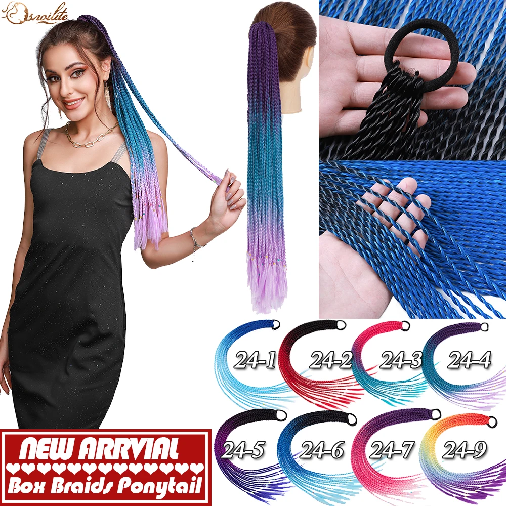 S-noilite sintético 24 polegada meninas bonito elástico corda de cabelo bandas de borracha trançado cabelo rabo de cavalo trança com faixa de borracha anel de cabelo