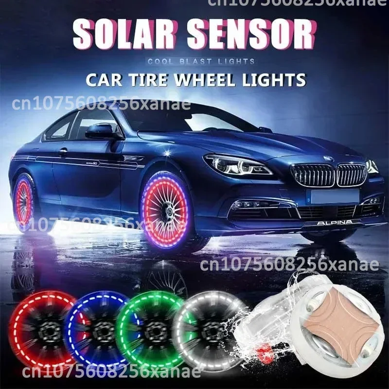 New 4 Mode 12 LED Car Covers Auto Solar Energy Flash Wheel Tire Light Lamp Car Decoration Light RGB Wheel Cap Rims Tires Tools