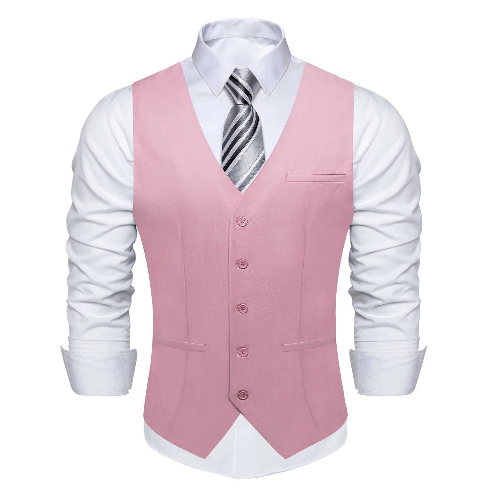 Exquisite Pink Casual Men\'s Vest Fashion Necktie Handkerchief Fromal Slim Fit Dress Waistcoat for Man Wedding Business Free ship