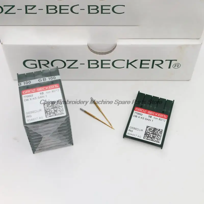 100 sztuk niemcy Groz Groz-beckert DB*K5 DBXK5 DBX1 DB*1 złota igła ochrona przed ciepłem igły do haftu 65/9 70/10 75/11 80/12 90