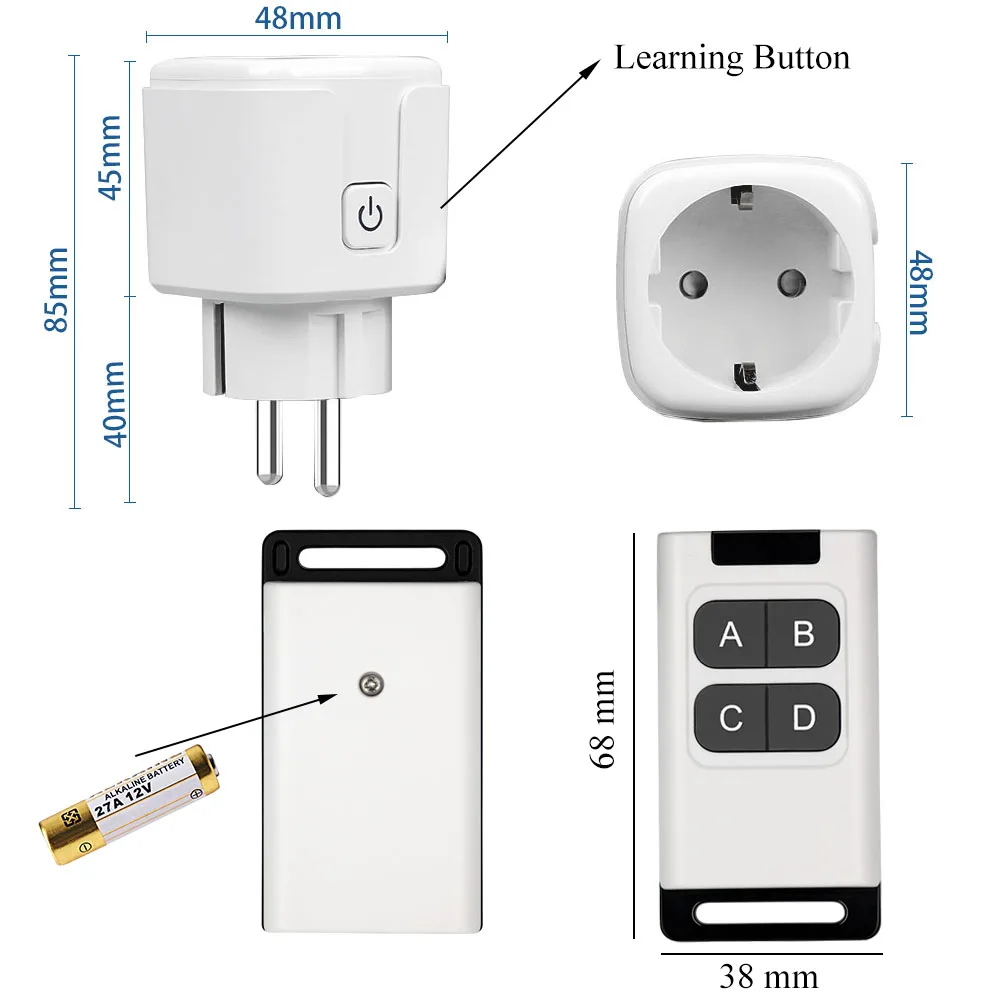 Imagem -02 - Wenqia-transmissor de Controle Remoto Botões Código de Aprendizagem Ev1527 rf 433mhz Bateria Incluída Alcance 50m Lote