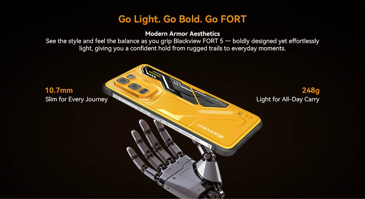 Blackview FORT 5 Rugged Smartphone, The Lightest 108MP Imaging Flagship, Android 16, 36GB(12+24) Expand RAM 256GB ROM, 6.78" HD+ IPS Display, 5000mAh Battery, 33W Fast Charging, NFC