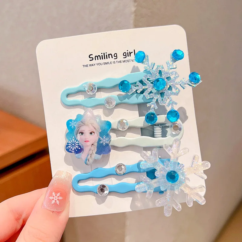 3 uds/1 Juego de nueva moda de dibujos animados para niña, horquilla para el pelo de Elsa, accesorios para el cabello con flequillo para niñas, regalos de cumpleaños para niños