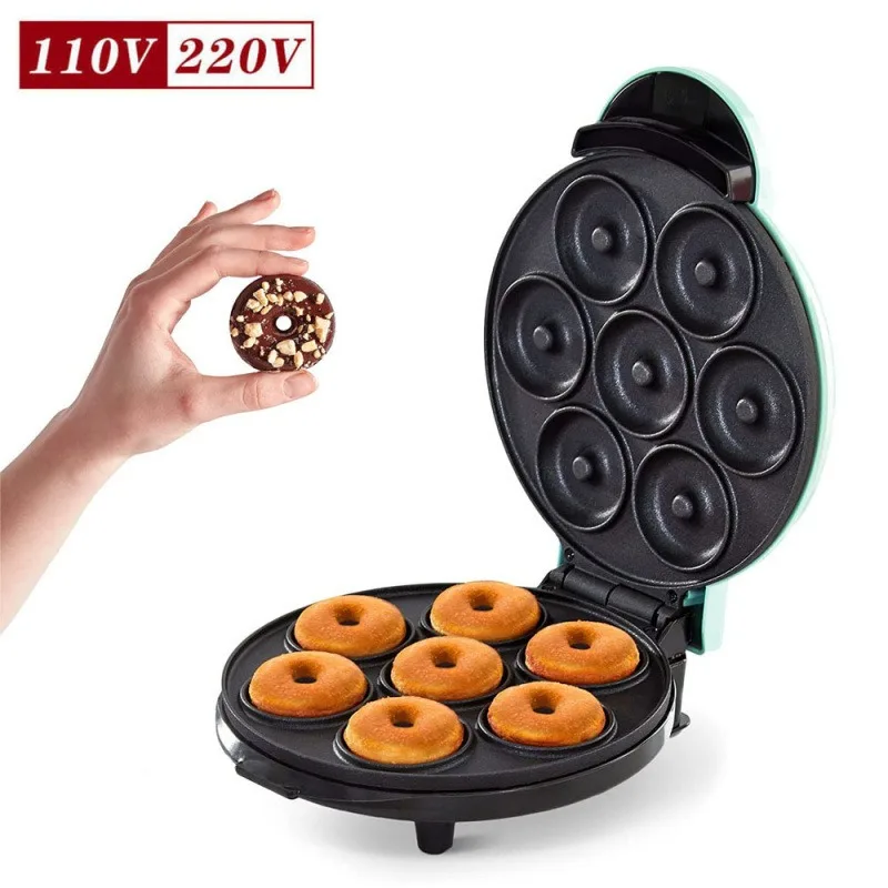 7 Holes Electric Donut Maker 220V EU Plug 110V US Plug Round Mini Cake Machine for Home Breakfast Snack Making