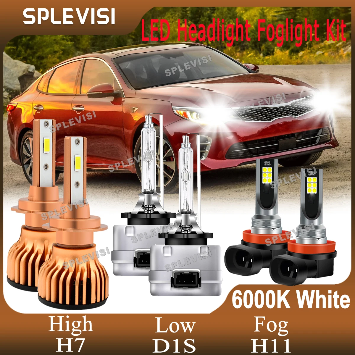 

For Car Light 44000LM 420W Bright White Kit Replace For Kia Optima 2014 2015 Headlight High Low Beam Foglamp H7 D1S H11 Combo