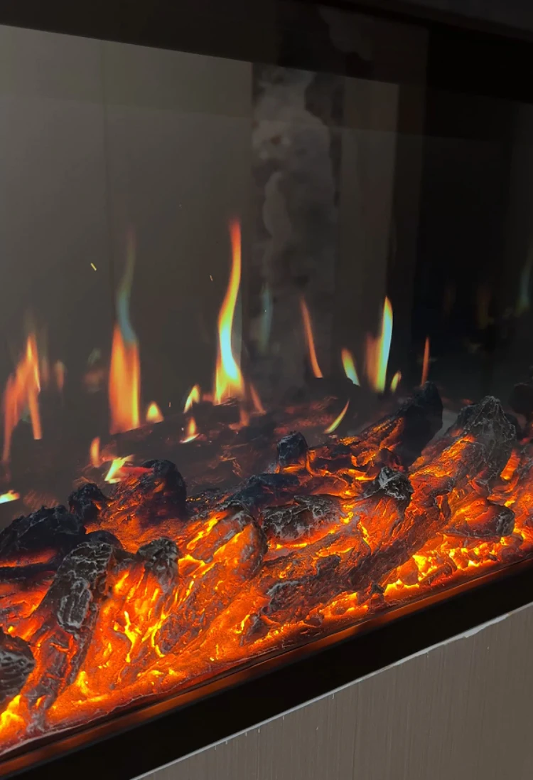 4K Projection Fireplace --- Digital Flame Screen, Sync Crackle Sound, Brightness/Speed Adj, Remote & Voice Control, Smoke-Free