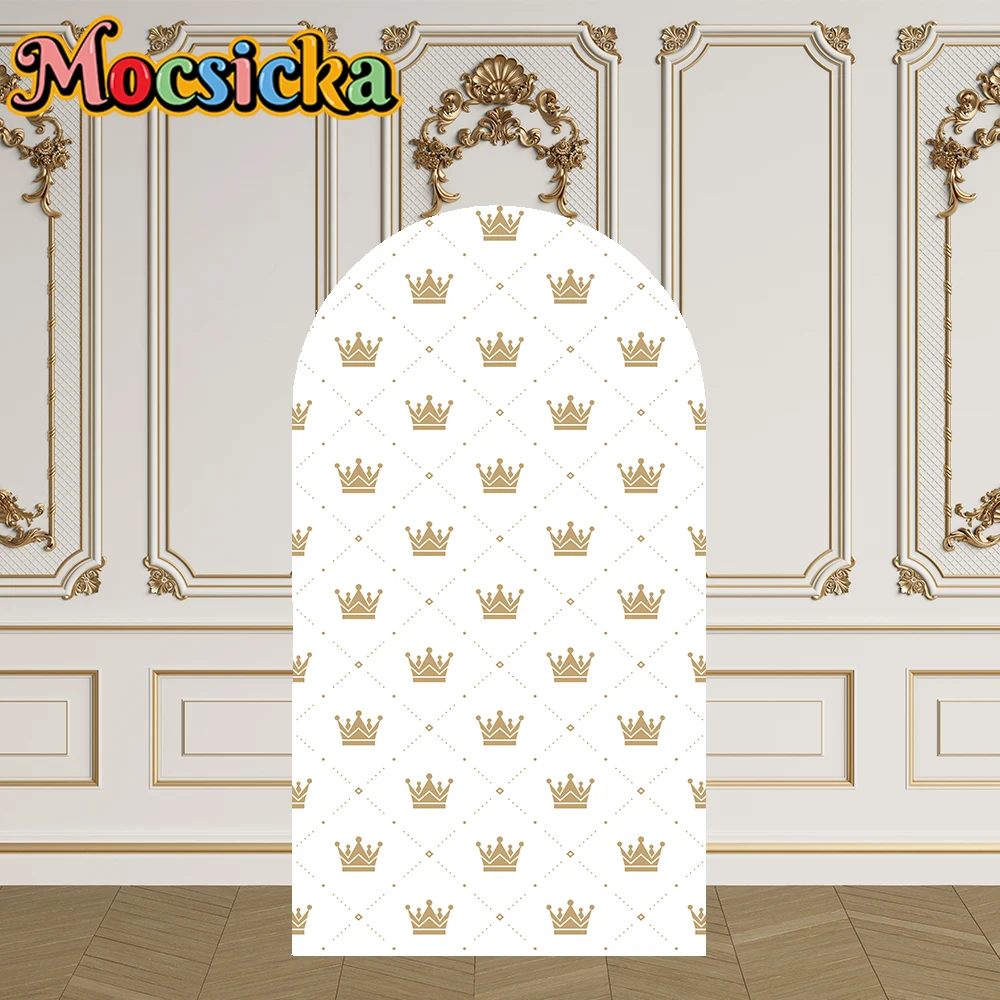 Mocsicka cubierta de arco de 2 caras corona dorada azul decoración telón de fondo arco de Baby Shower pared niños 1er cumpleaños fiesta graduación estudio