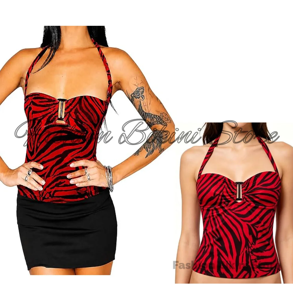 NEW Obsession Nikki Costume for Women, Cielo Mesh Halter Top Red Zebra, Horror Movie Cosplay Outfit, Halloween Costume