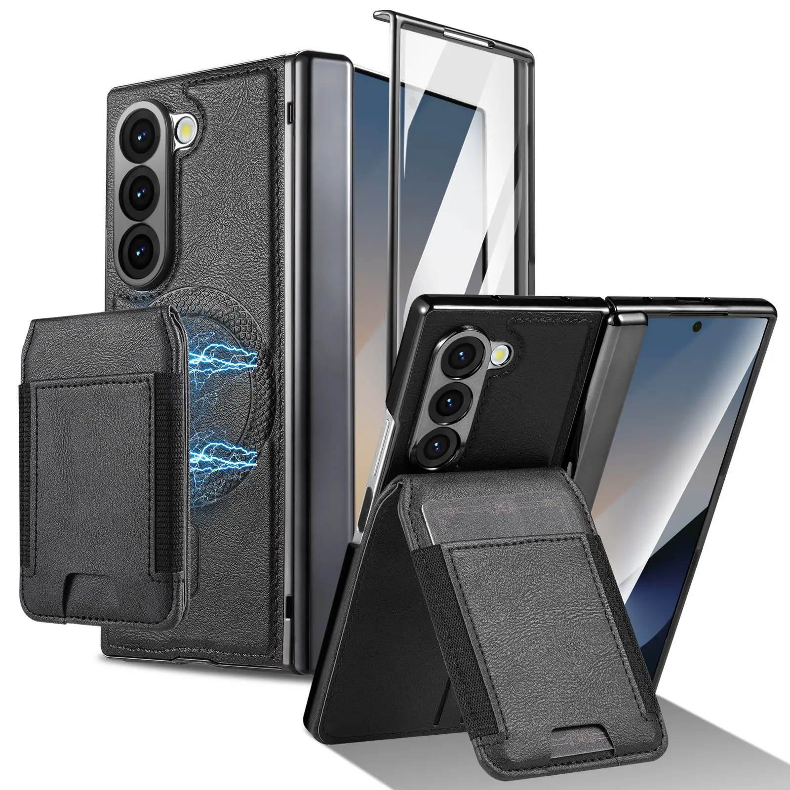 

Кожаный чехол для телефона Samsung Z Fold 7, чехол с магнитной зарядкой и стеклянной закаленной пленкой для Galaxy Fold6 5 4 3 Series