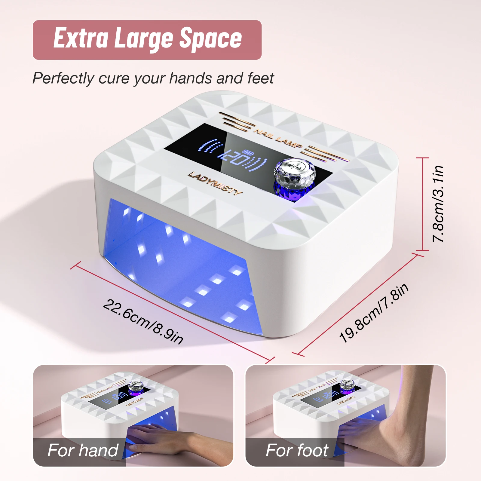 268W UV Nail Lamp Cordless LadyMisty UV Light for Gel Nails with Convenient Knob, Dual Light Source Precise Curing & LCD Display