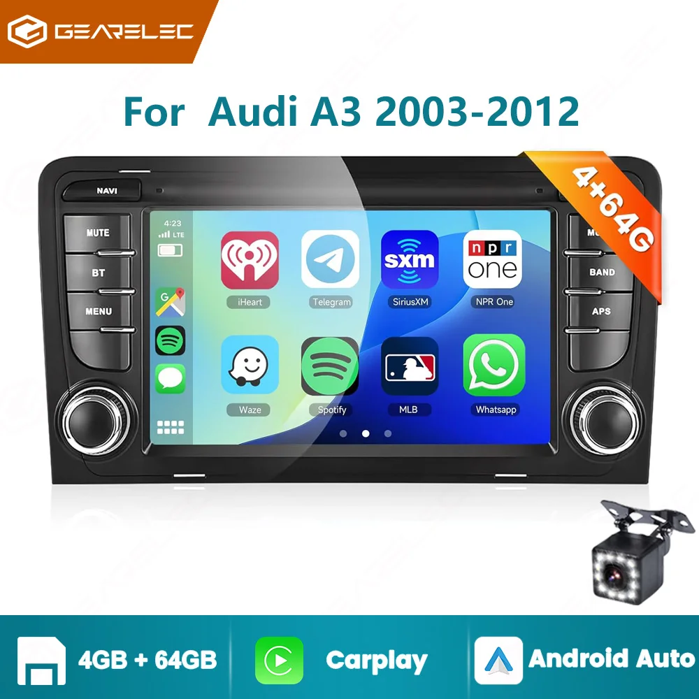 Image of 7-Zoll-Autoradio für Audi A3 2003–2012, S3 2006–2012, RS3 2011–2012; Kabelloses CarPlay, Android Auto, MirrorLink, Bluetooth, Wi-Fi, GPS; Android 14 Autoradio