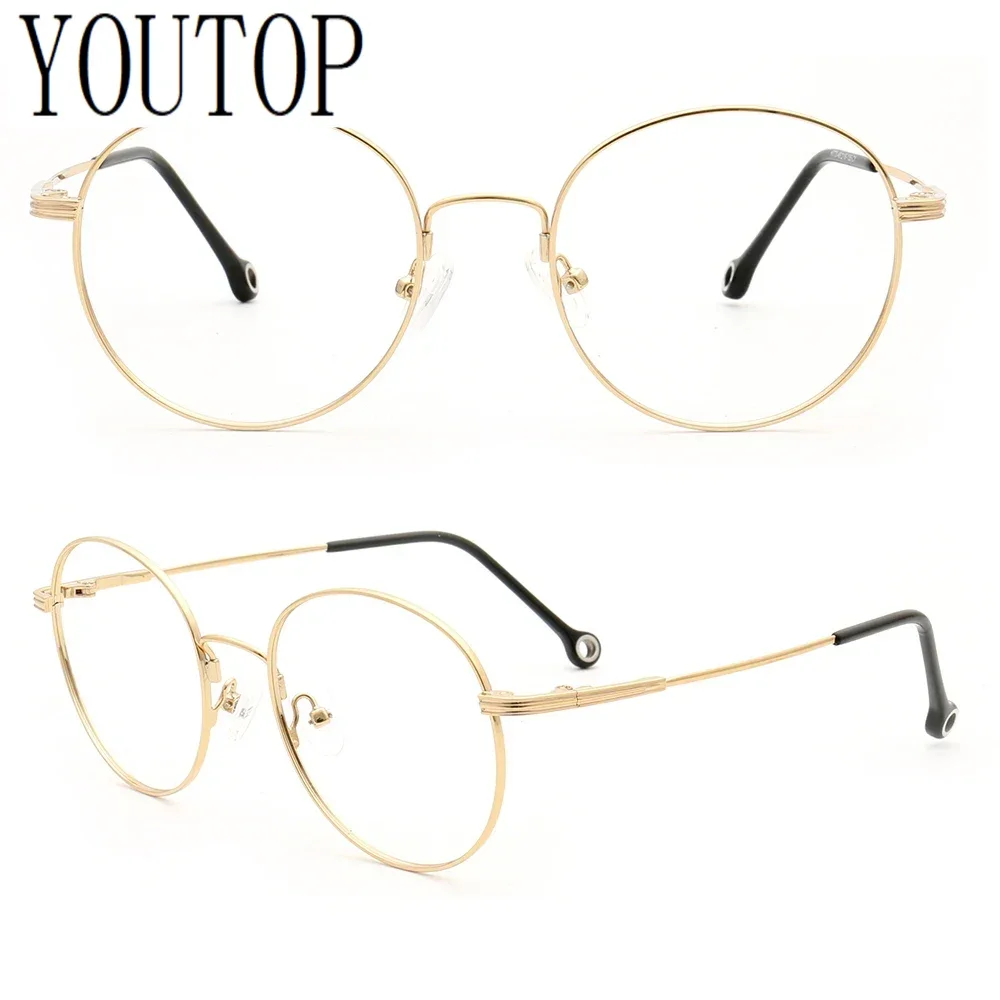 Round Men Memory Metal Glasses Frames Optical Eyeglasses Frames  Women Flexible Bendable Lightweight Gold Spectacles Classic