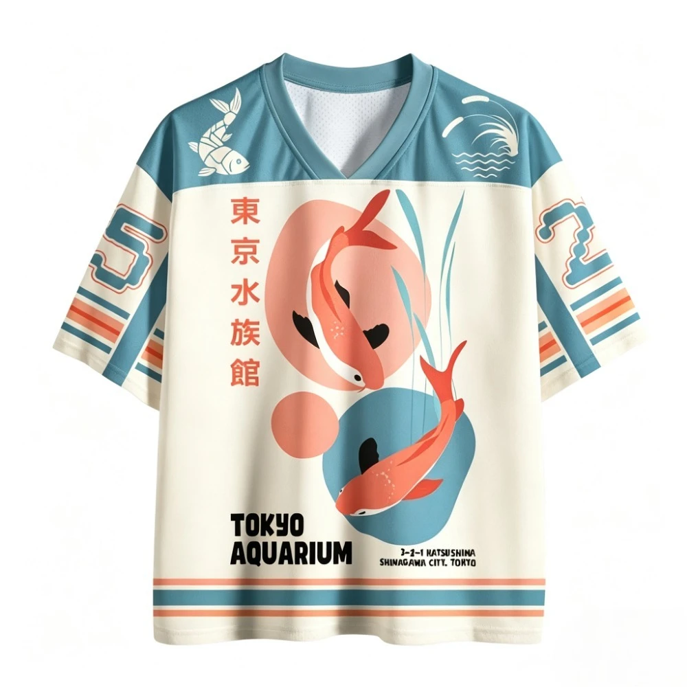 Japanisches Tokyo Aquarium 3D-Druck Atmungsaktives, schnell trocknendes V-Ausschnitt-T-Shirt für Männer und Frauen, Outdoor-Street-Fashion, lässige Eltern-Kind-Kleidung – Detail 7
