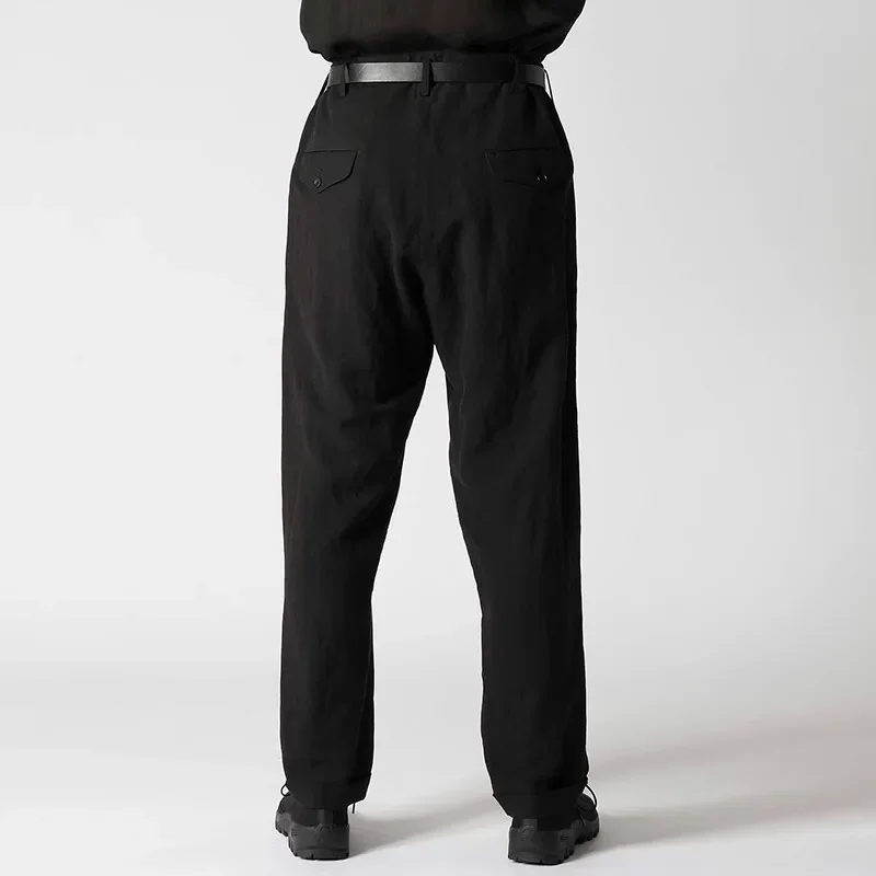 YOJI OOAK التصميم الأصلي السراويل عارضة مطابقة السراويل بلون فضفاض مزيج الكتان السراويل الاتجاه الرجال #2