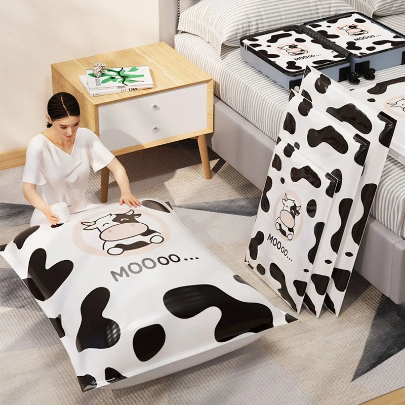 1/4 Pcs Thickened Pc Vacuum Storage Bag, Cow Pattern, Closet Space Saving 75%, Clothing Luggage Special Bag, Space Saver Bags