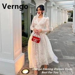 Verngo Vintage Lace Women Evening Dresses Long Sleeves O-Neck Formal Party Gowns Dubai Arabic Ankle Length Prom Gowns