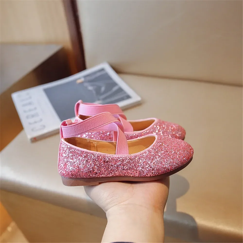 Spring Autumn Girl Shoes Korean Version Little Girl Princess Shoes Students Dance Shoes Crystal Fashion Bean Shoes