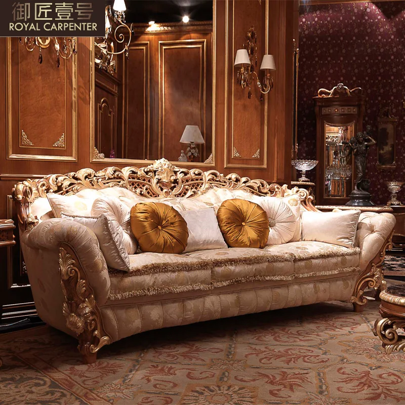 

Luxurious European-style solid wood sofa large villa cloth sofa 321 combination neoclassical